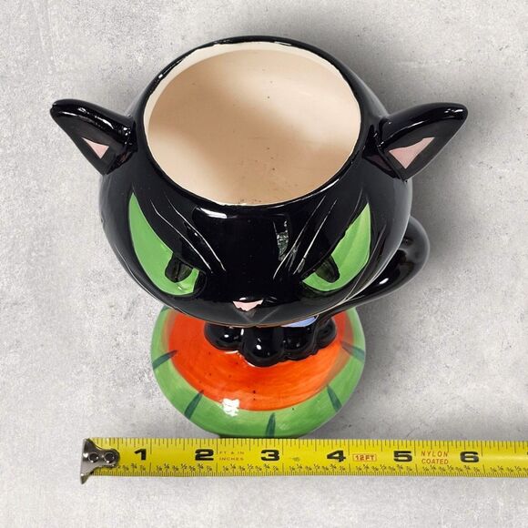 Black Cat Halloween Planter or Mug Whimsical Ceramic Goblet Style Kitty Spooky - Picture 9 of 10